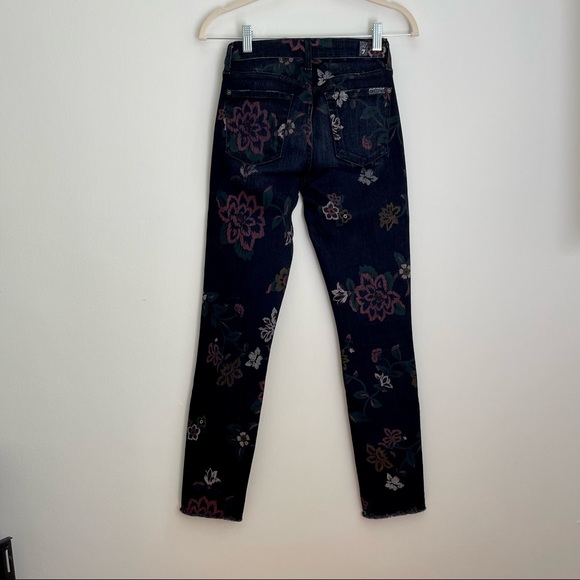 7 For All Mankind Dark Rinse Roxanne Ankle Raw Hem Floral Skinny Jeans, Size 24 - Picture 5 of 5
